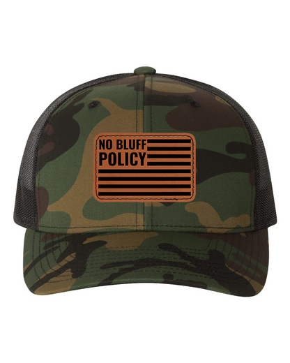 NO BLUFF POLICY Leather Patch Snapback