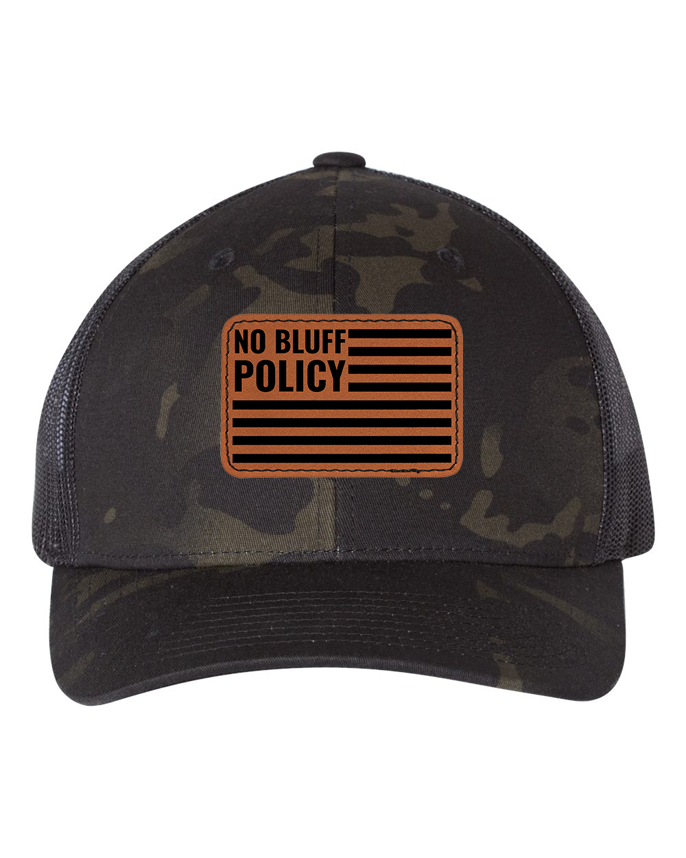 NO BLUFF POLICY Leather Patch Snapback