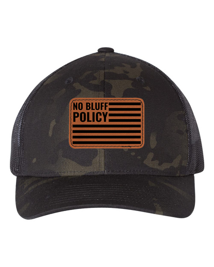 NO BLUFF POLICY Leather Patch Snapback