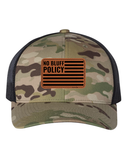 NO BLUFF POLICY Leather Patch Snapback