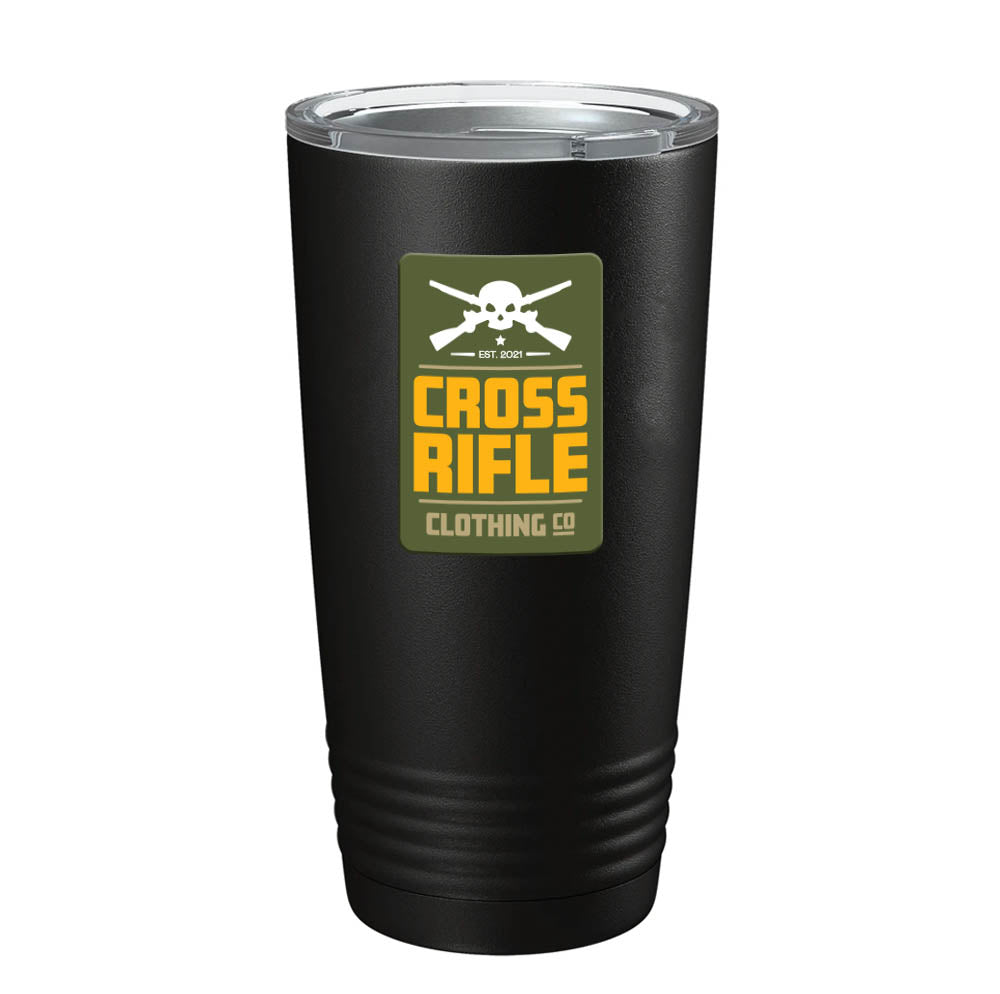 Cross Skull Rifle Block Logo Tumbler