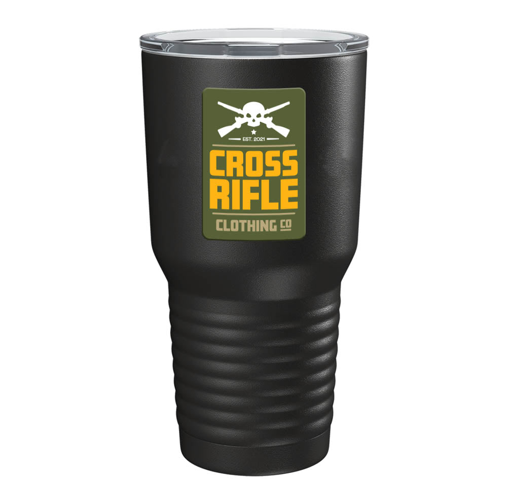 Cross Skull Rifle Block Logo Tumbler