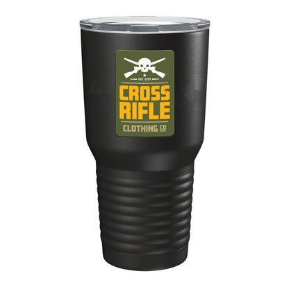 Cross Skull Rifle Block Logo Tumbler