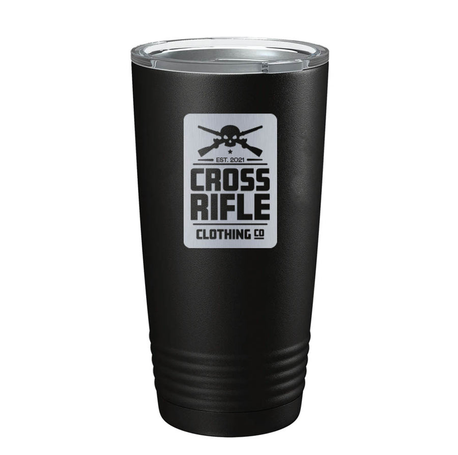 Cross Skull Rifle Block Logo Laser Tumbler