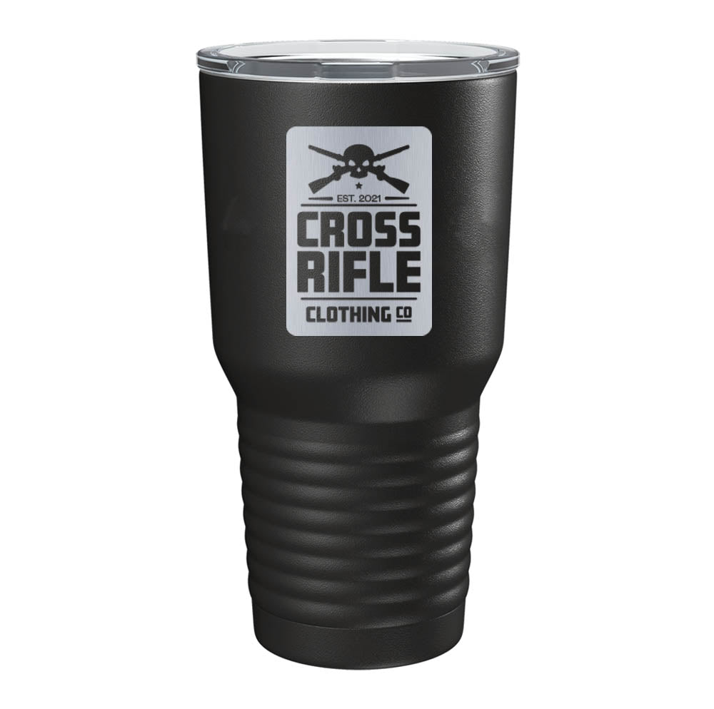 Cross Skull Rifle Block Logo Laser Tumbler