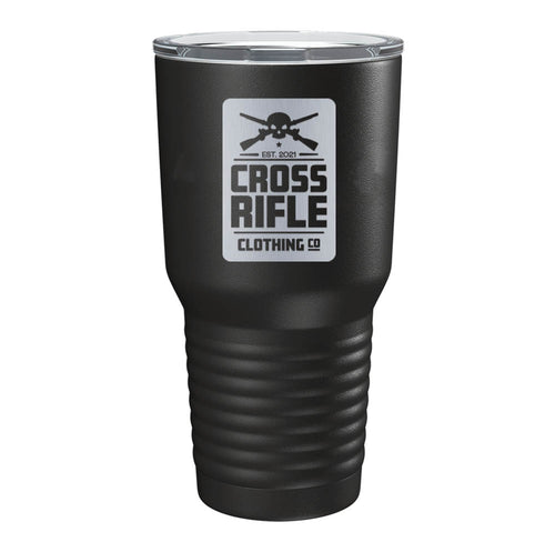 Cross Skull Rifle Block Logo Laser Tumbler
