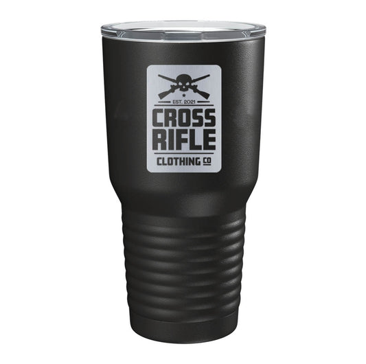 Cross Skull Rifle Block Logo Laser Tumbler